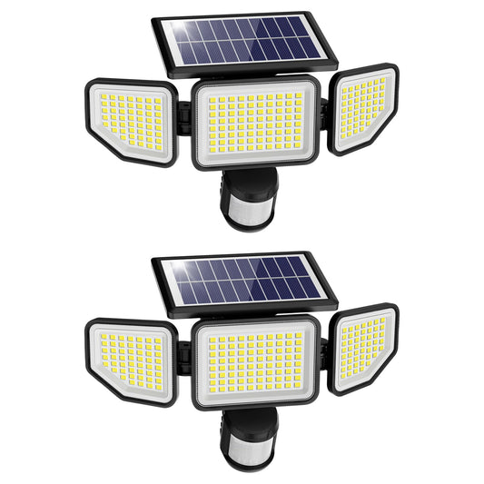 Onforu 4500LM Solar Lights Outdoor, 3 Heads Security Lights with Remote Control, IP65 Waterproof Motion Sensor Lights, 3 Modes Flood Lights for Wall, Porch, Yard, Outside (2, Black)