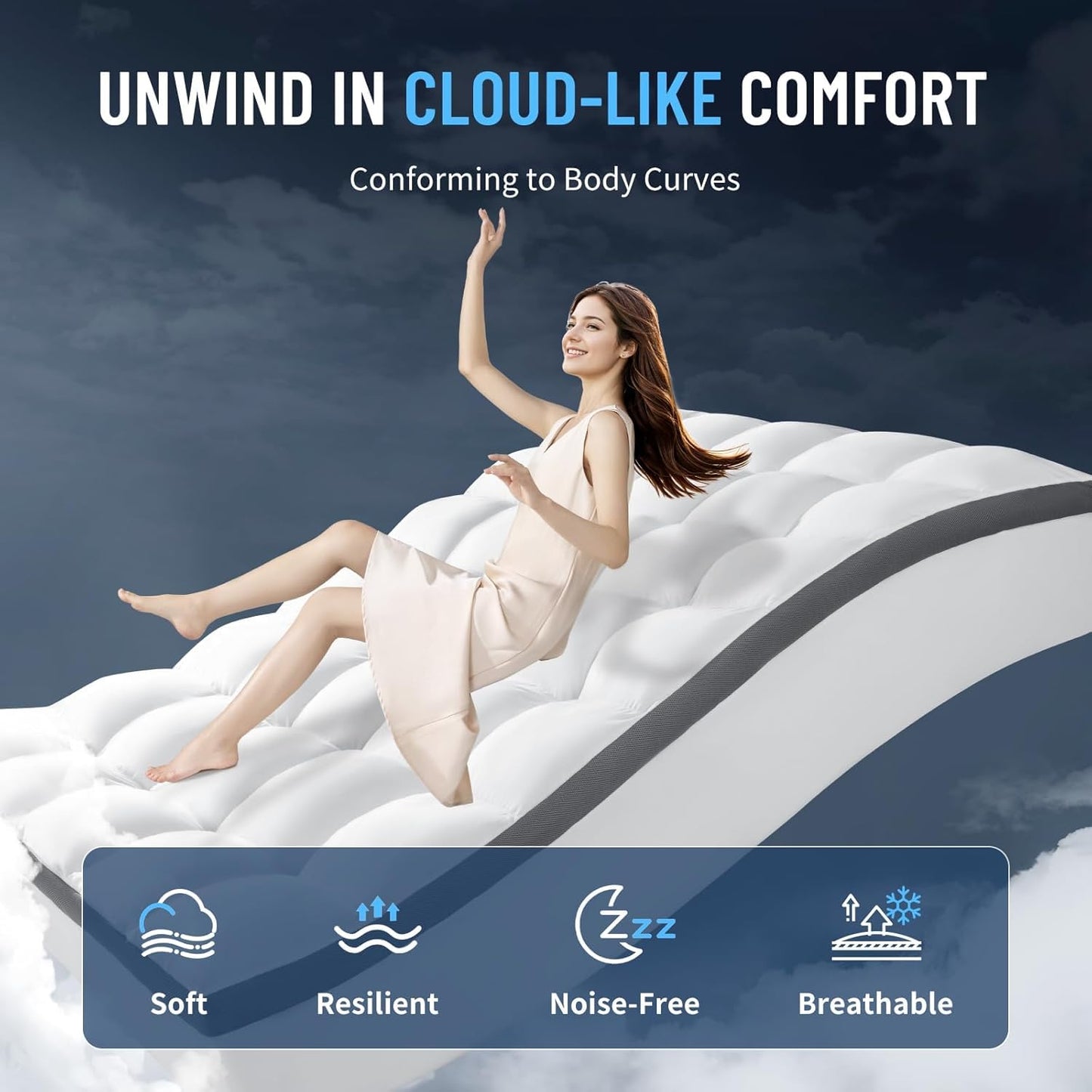 Premium Memory Foam Mattress Topper Queen Size,Plush Mattress Pad with Breathable Air Mesh Sides,Extra Thick Soft Mattress Cover with 8-21''Inch Deep Pocket (60x80 Inches)
