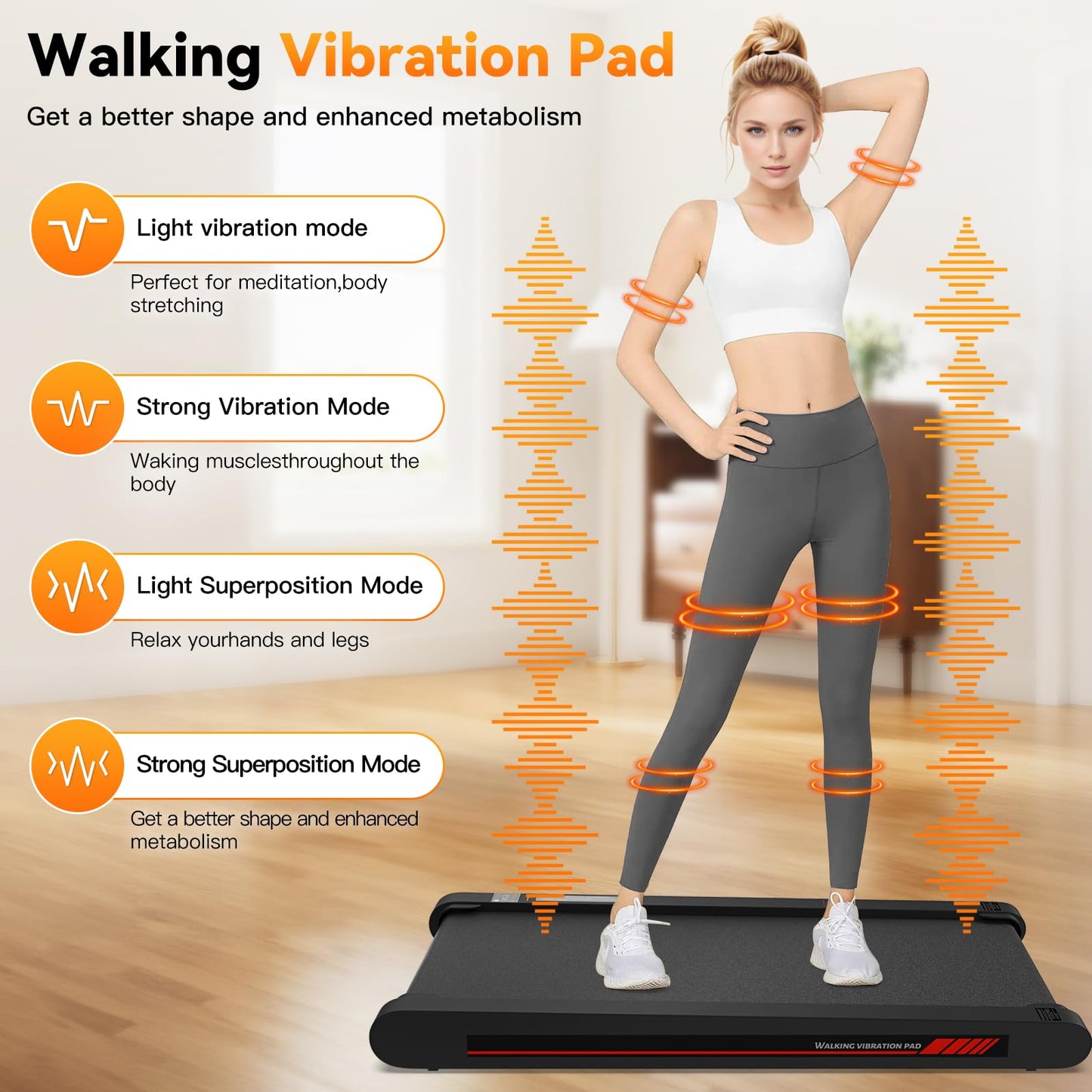 Sperax Walking Vibration Pad with APP,2.5 HP Under Desk Treadnill with Remote Control,Compact Portable Treadmill for Home and Office