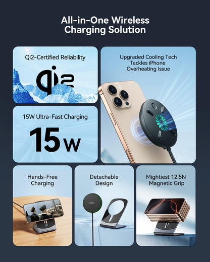 INIU 2-in-1 Detachable Wireless Charger Stand, QI2 15W Fast Charging Pad