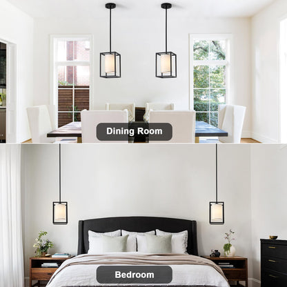 Black Pendant Lights Kitchen Island 2 Pack, Modern Small Lantern Kitchen Pendant Lighting Over Island, Farmhouse Kitchen Island Lights Ceiling Hanging, Industrial Cage Pendant Light Fixtures