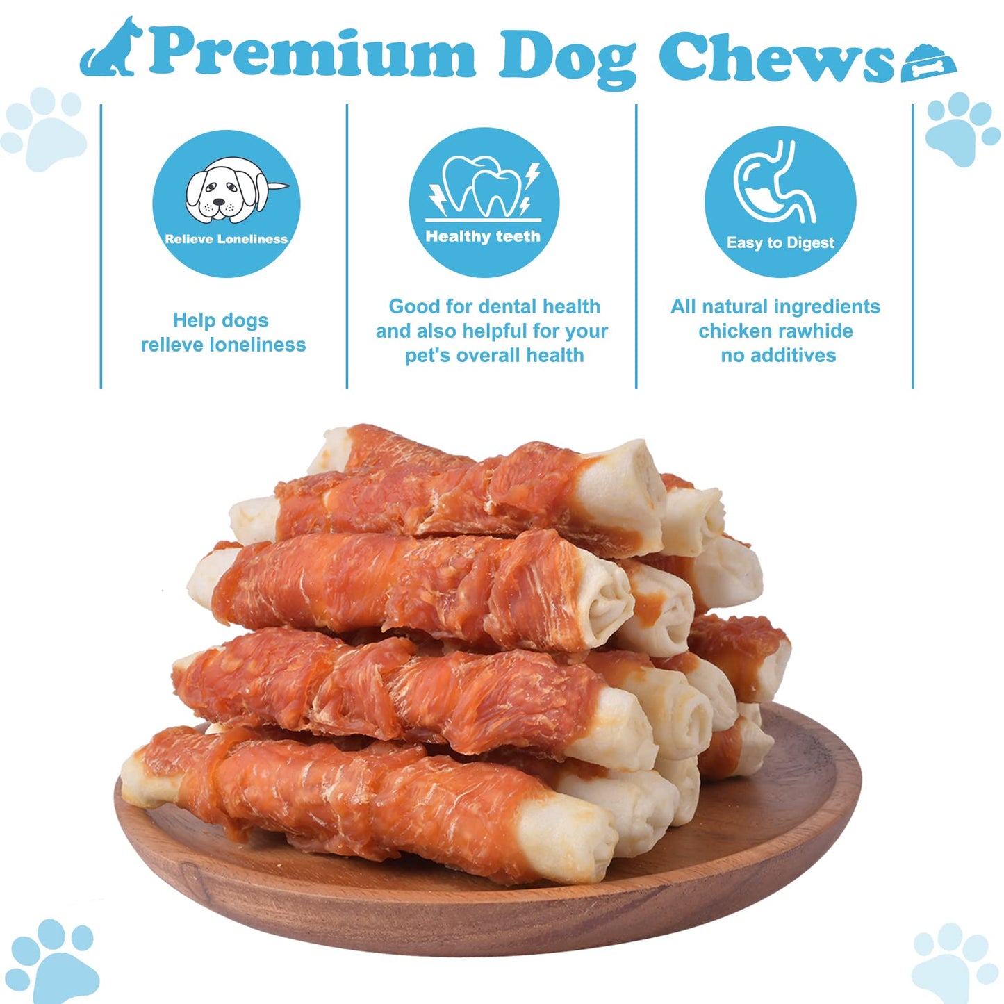 Pawant Dog Treats Chicken Wrapped Rawhide Rolls Healthy Dog Chews Long Lasting1 lb/454g