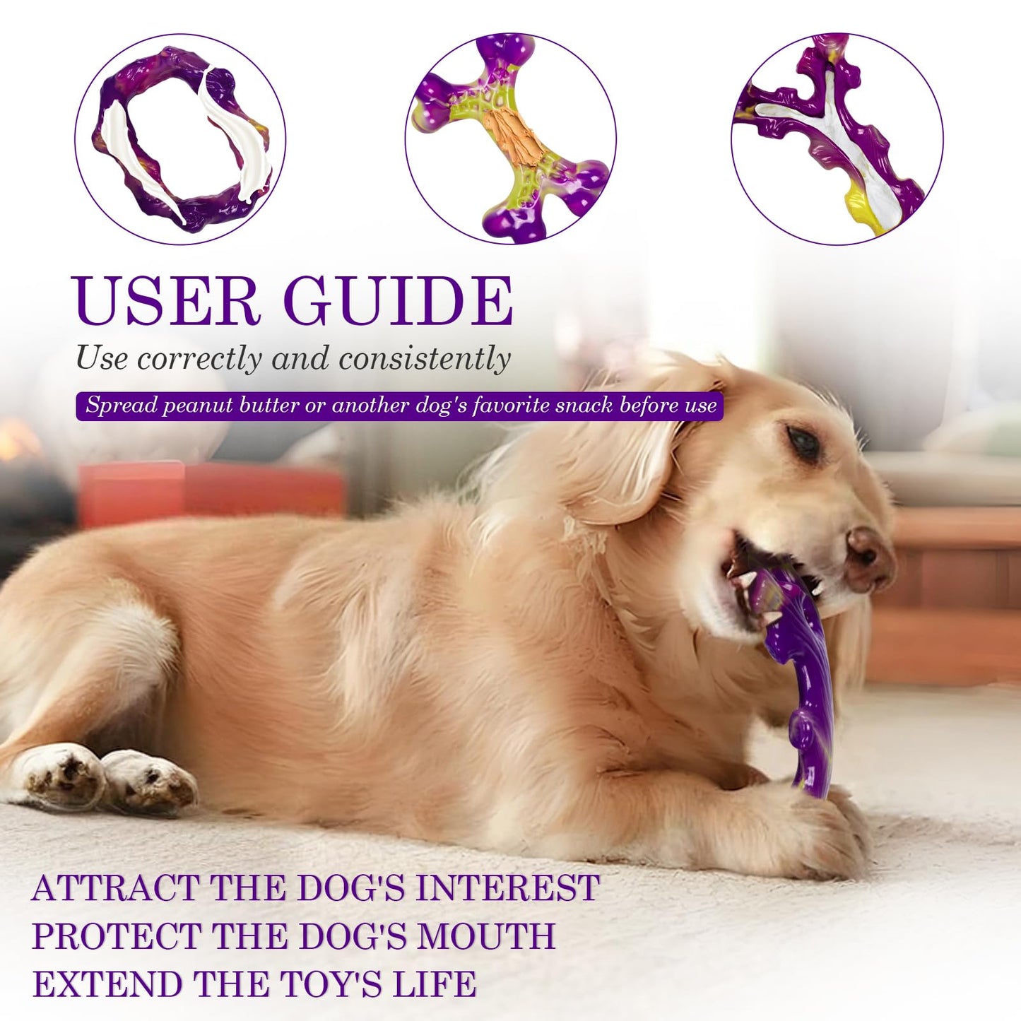 Frienhund Dog Toys for Aggresseive Chewers: Tough Dog Toy for Large Dogs, 3-Pack Indestructible Dog Toys to Keep Them Busy, Dog Chew Toy for Large Breeds, Safe and Non-Toxic Dog Toys, Purple