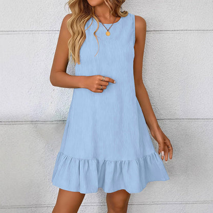 Women Summer Tank Dress Loose Fit Mini Sun Dresses Comfy Casual Shift Dress Trendy Ruffle Hem Sundress Resort Wear Light Blue