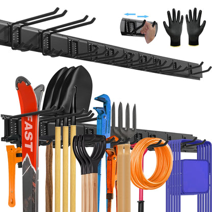 SUKIZZ Garage Storage, Garage Organization, Garage Tool Organizer Wall Mount, Garden Tool Organization and Storage 64 Inches, Max 630lbs Adjustable Metal Hooks, Hangers Garden Yard Tool Rack,
