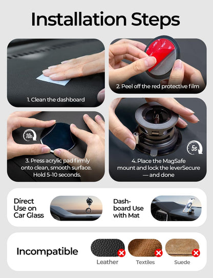 LISEN Car Phone Holder for Magsafe Car Mount [89 LBS Suction] Vacuum Magnetic Phone Holder Car for Mom MagLock Adjustable Suction Dashboard Mount in-Dash Mounting for iPhone 17 Pro Max 16 15 14 13