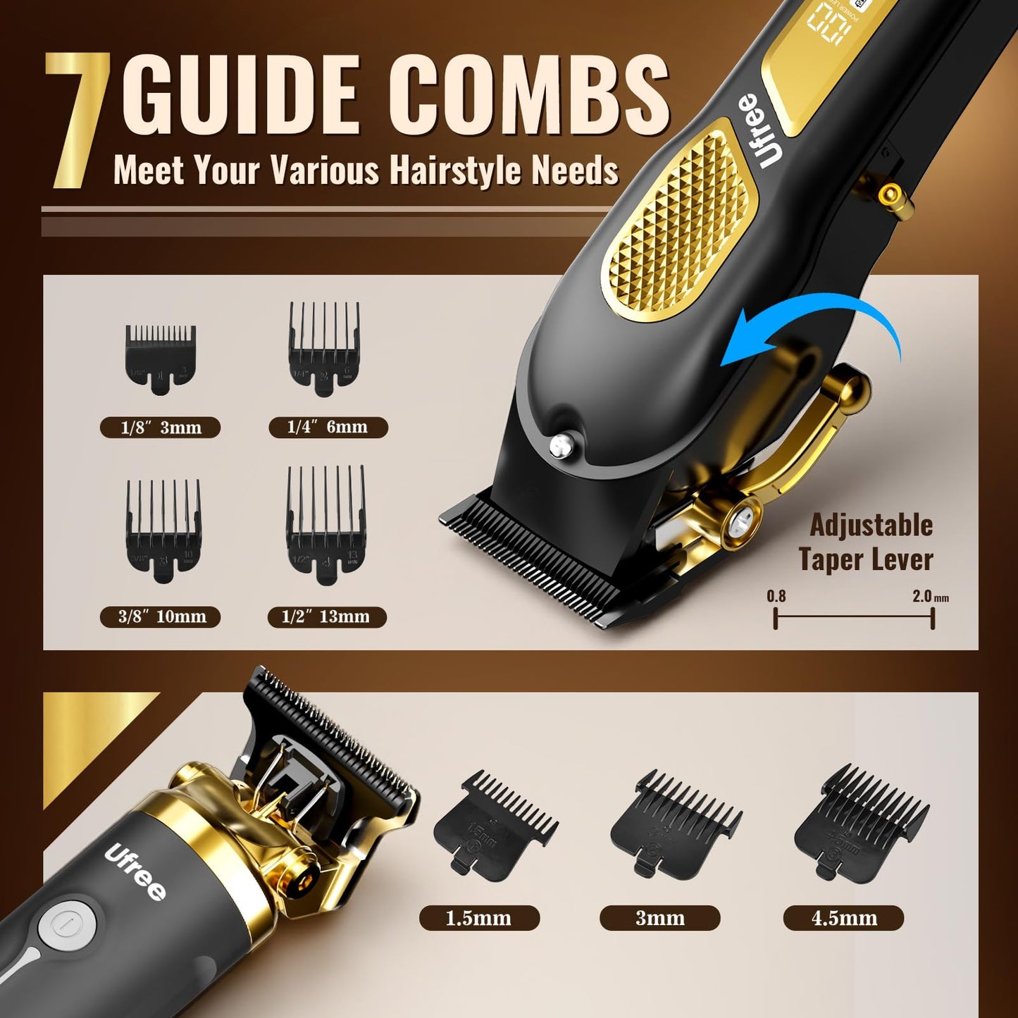 Ufree Hair Clippers for Men, Clippers and Trimmers Set, Cordless Barber Clippers, Grooming Kit, Gifts for Men
