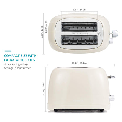 Ultrean Toaster 2 Slice with Extra-Wide Slot, Stainless Steel Toaster with Removable Crumb Tray, Small Toaster with 6 Browning Settings, Cancel, Bagel, Deforest Functions, 825 W (Cream)