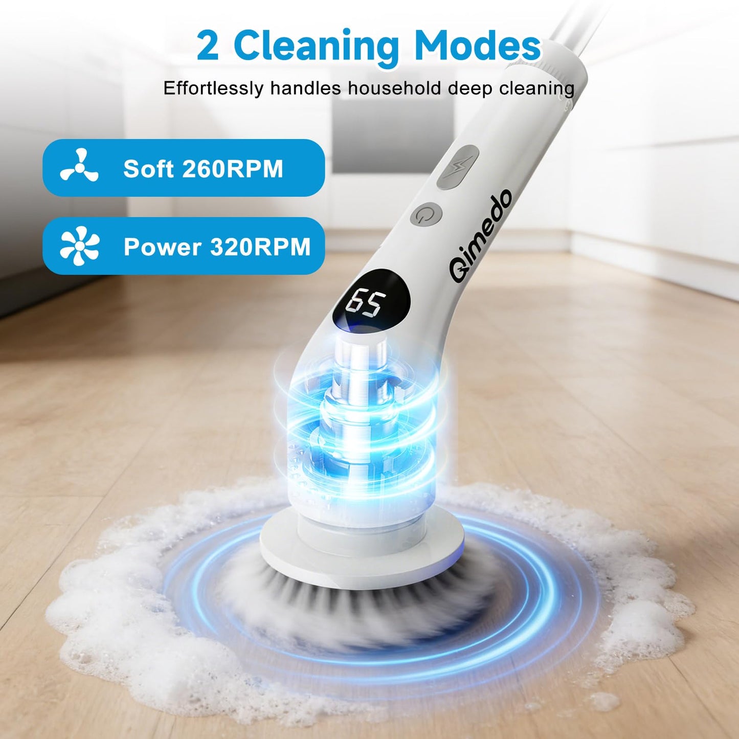 Electric Spin Scrubber for Cleaning, 400 RPM Cordless Cleaning Brush with 7 Replacement Brush Heads, Rechargeable Scrubber with Extendable Long Handle for Shower, Bathroom, Floor, Kitchen