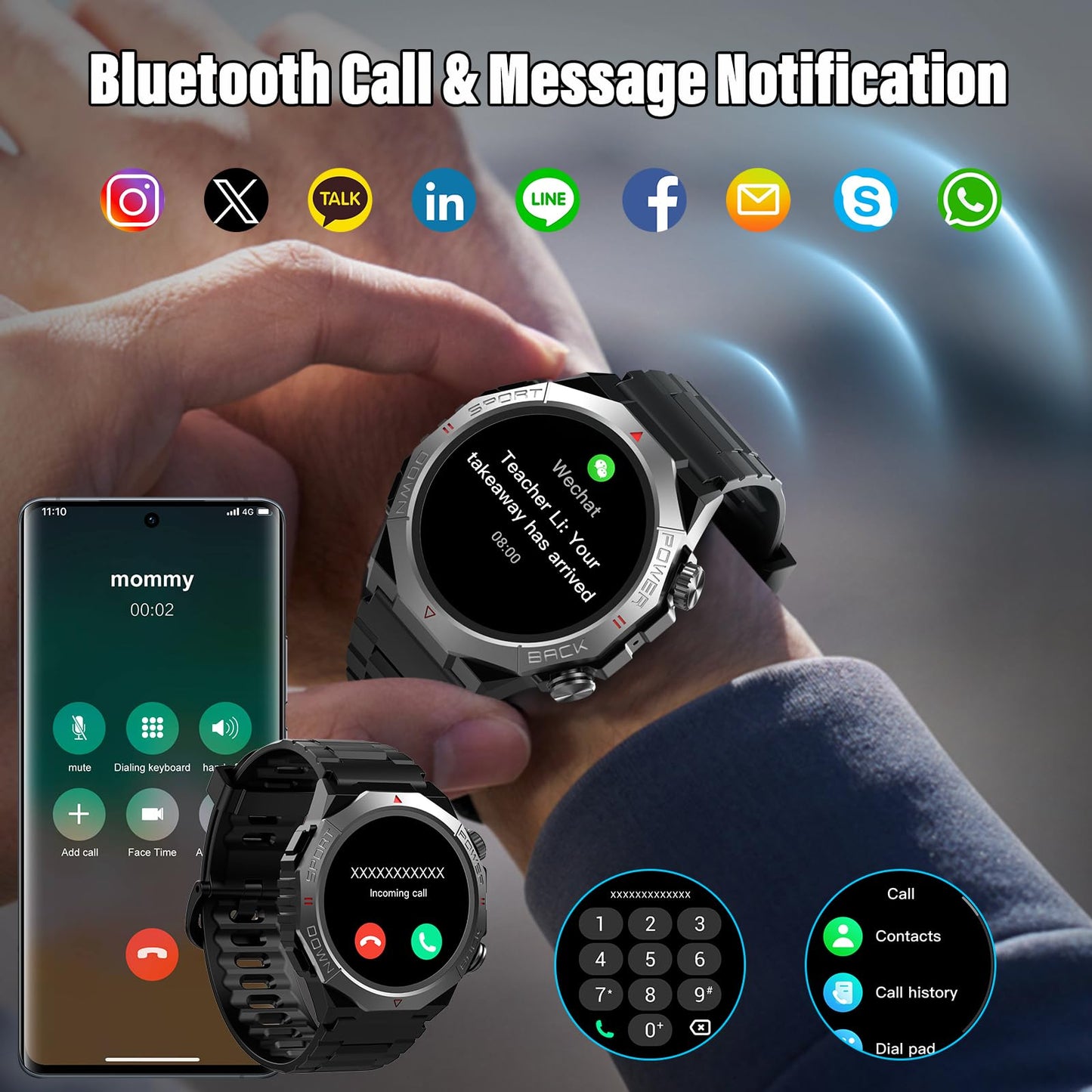 Military Smart Watches for Men with Bluetooth Call, 1.39"HD Tactical Fitness Watch, 24/7 Heart Rate Sleep Monitor, Smart Watch for Men 110+ Sport Modes,30Day,IP68 Waterproof Smartwatch for Android iOS