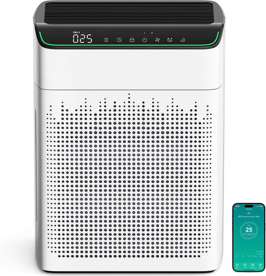 MERONTE Air Purifiers for Large Room Home Up to 1690ft² with Air Quality Monitor and Smart Control, HEPA Air Purifier Filter Removes Pet Hairs, Smoke, Dust, Ivory