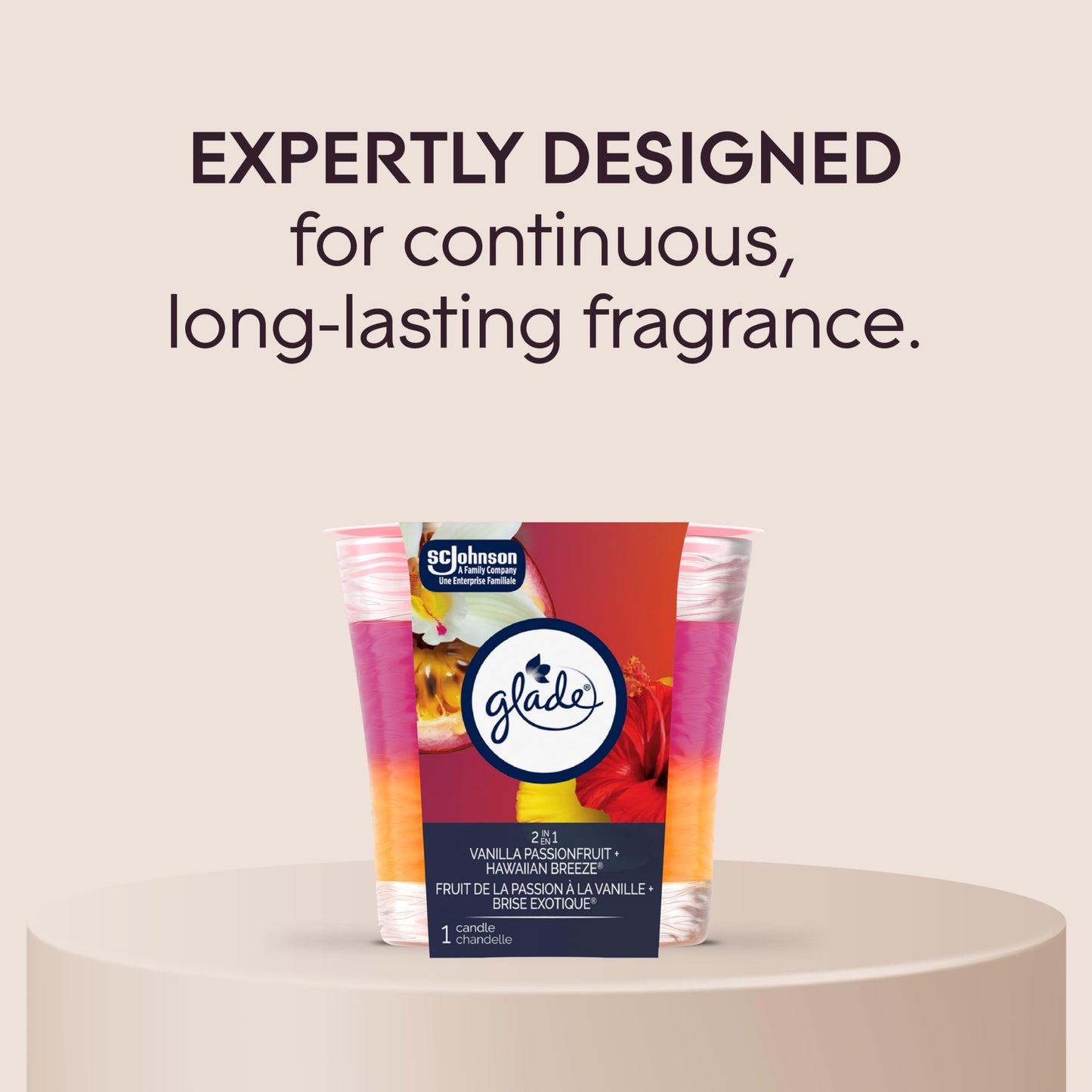 Glade Scented Candle, 2-in-1 Vanilla Passionfruit and Hawaiian Breeze, 1-Wick Candle, Air Freshener Infused with Essential Oils for Home Fragrance, 1 Count