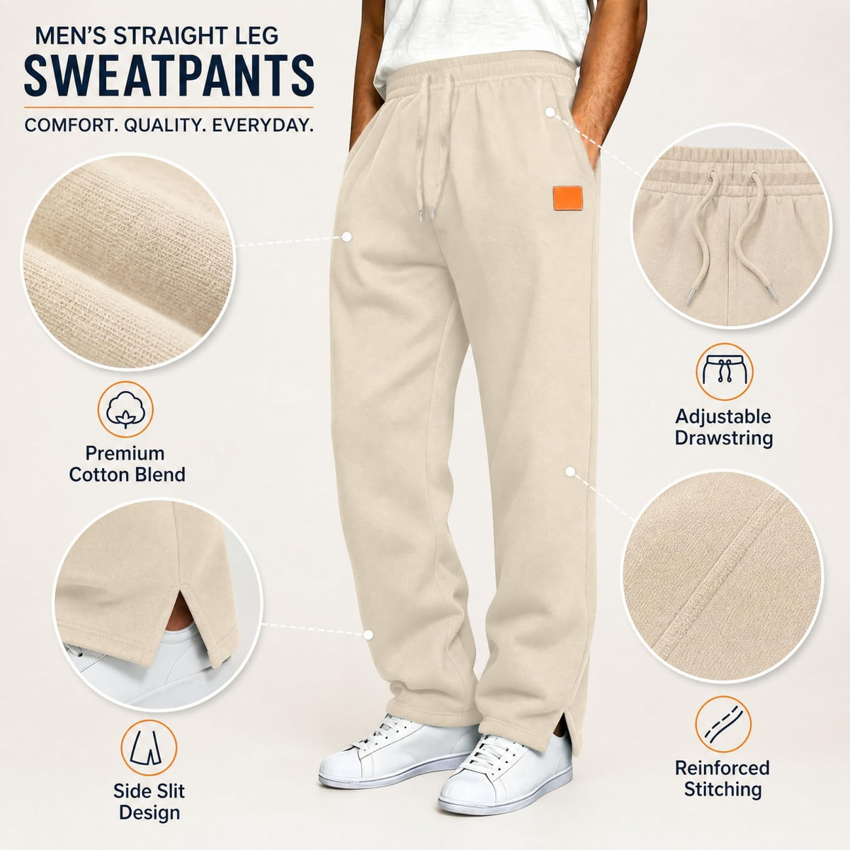 Sweatpants Men Sweatpants for Men Straight Leg Joggers Side Slits Loose Fit Sweat Pants Drawstring Waist Athletic Lounge Bottoms Mens Lounge Pants with Pockets Blue,XL
