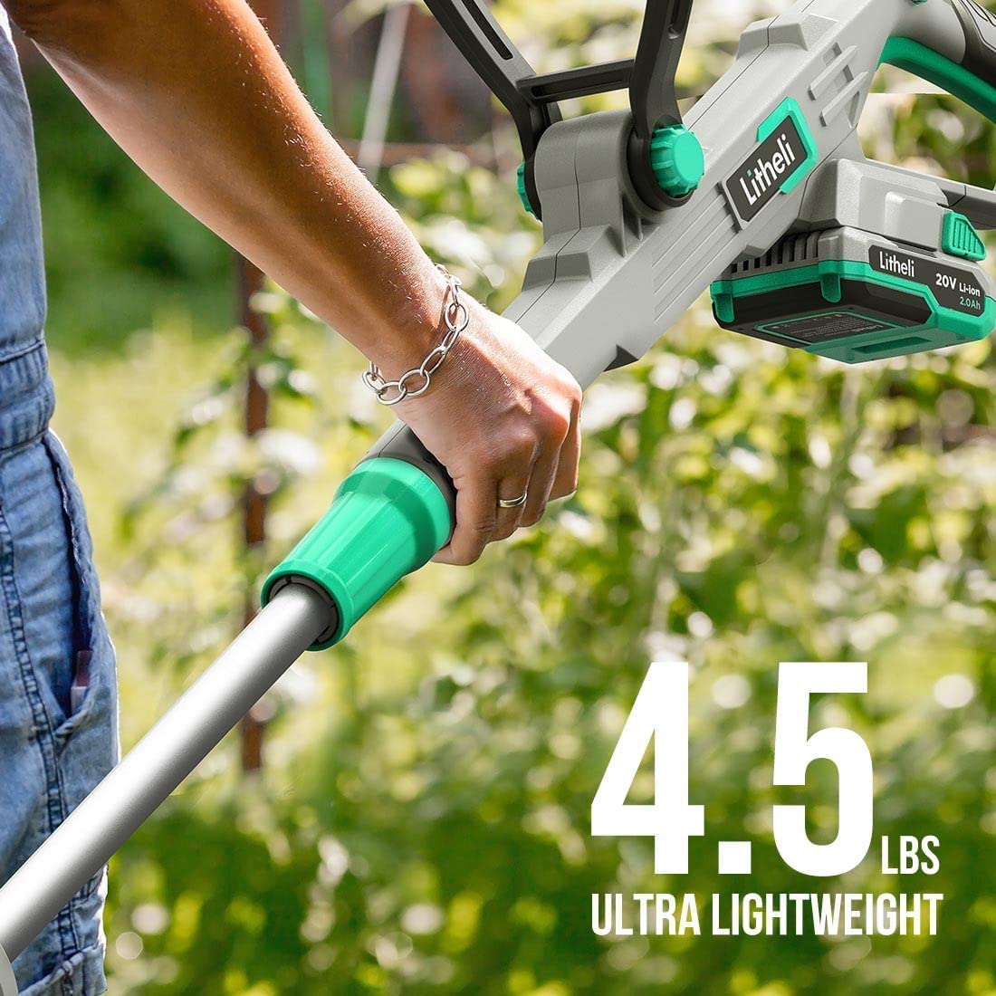 Litheli Cordless String Trimmer 12 Inch, 20V Battery Grass Trimmer/Wheeled Edger, 2-in-1 Weed Wacker with Auto Line Feed for Lawn Trimming/Edging, with 2.0Ah Battery and Charger Included