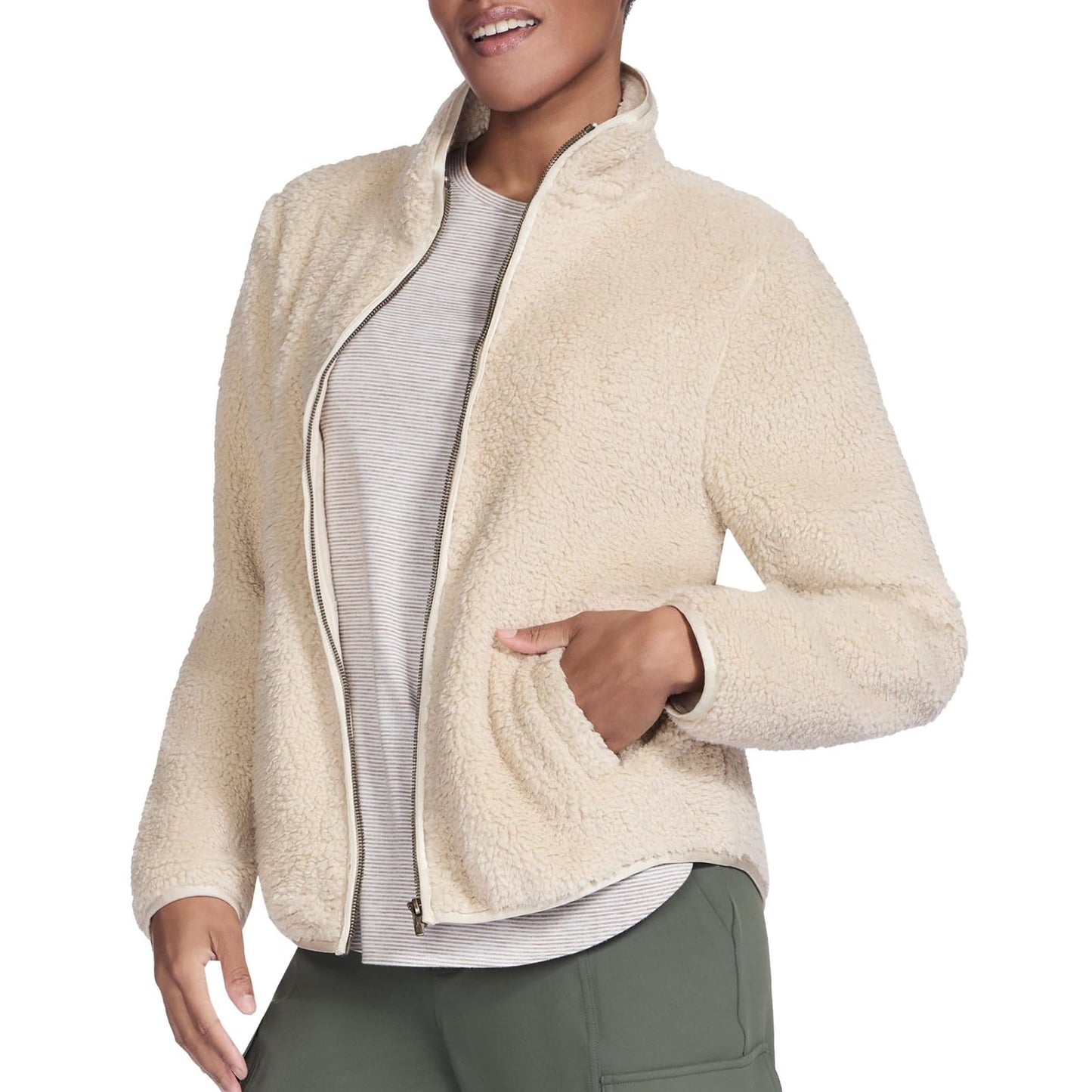 Skechers Women's Standard Go Walk Sherpa Full Zip Jacket, Sahara