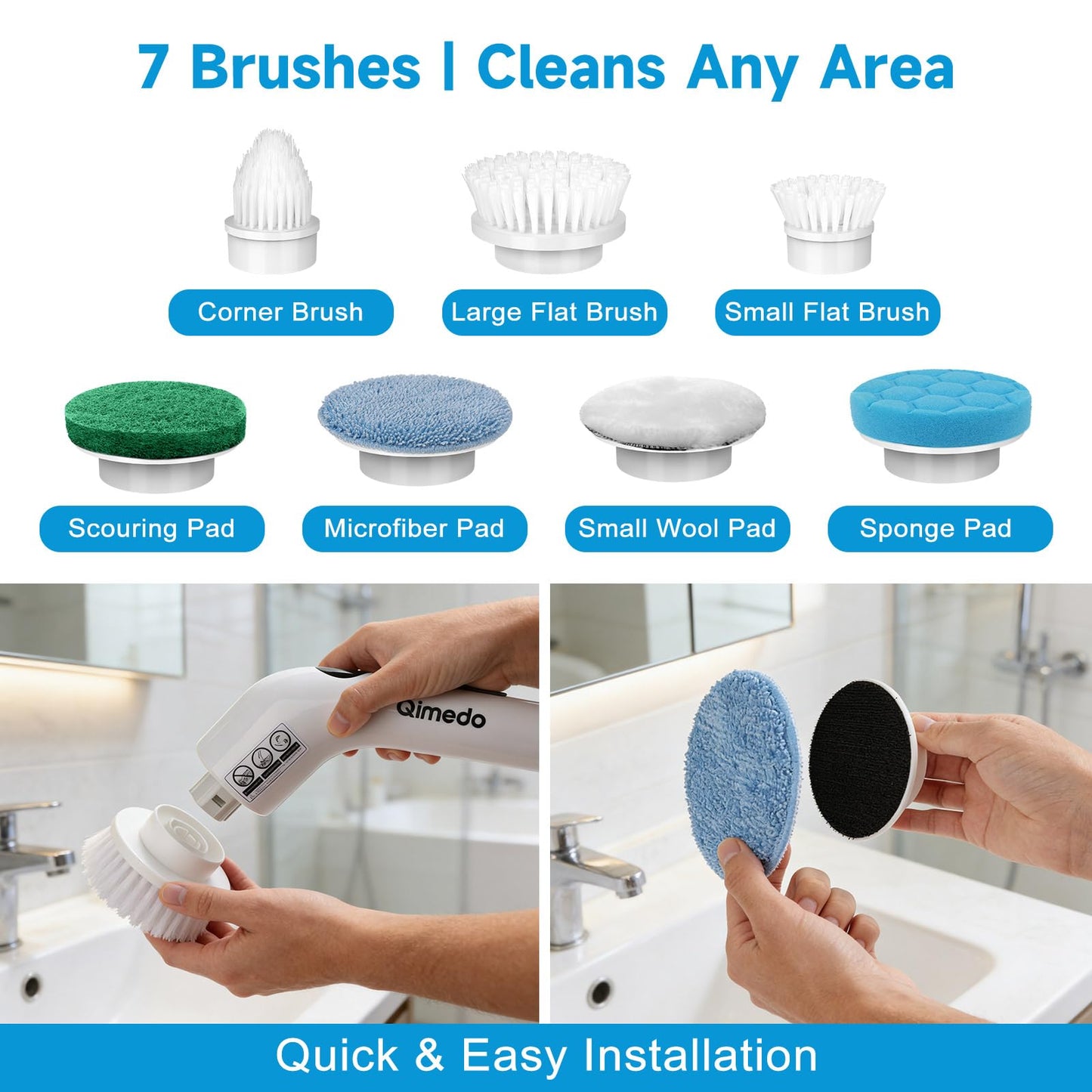 Electric Spin Scrubber for Cleaning, 400 RPM Cordless Cleaning Brush with 7 Replacement Brush Heads, Rechargeable Scrubber with Extendable Long Handle for Shower, Bathroom, Floor, Kitchen