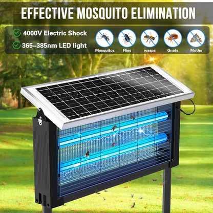 Bug Zapper Outdoor Solar, 4000V Electric Fly Mosquito Trap with LED Lamp, Waterproof & Portable Insect Control for Patio, Yard, Camping, Home, Garden