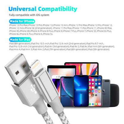 Bkayp Apple MFi Certified iPhone Charger 3pack 10FT Long Lightning Cable Fast Charging High Speed Data Sync USB Cable Compatible iPhone 14/13/12/11 Pro Max/XS MAX/XR/XS/X/8/7/Plus/6S (Grey White)