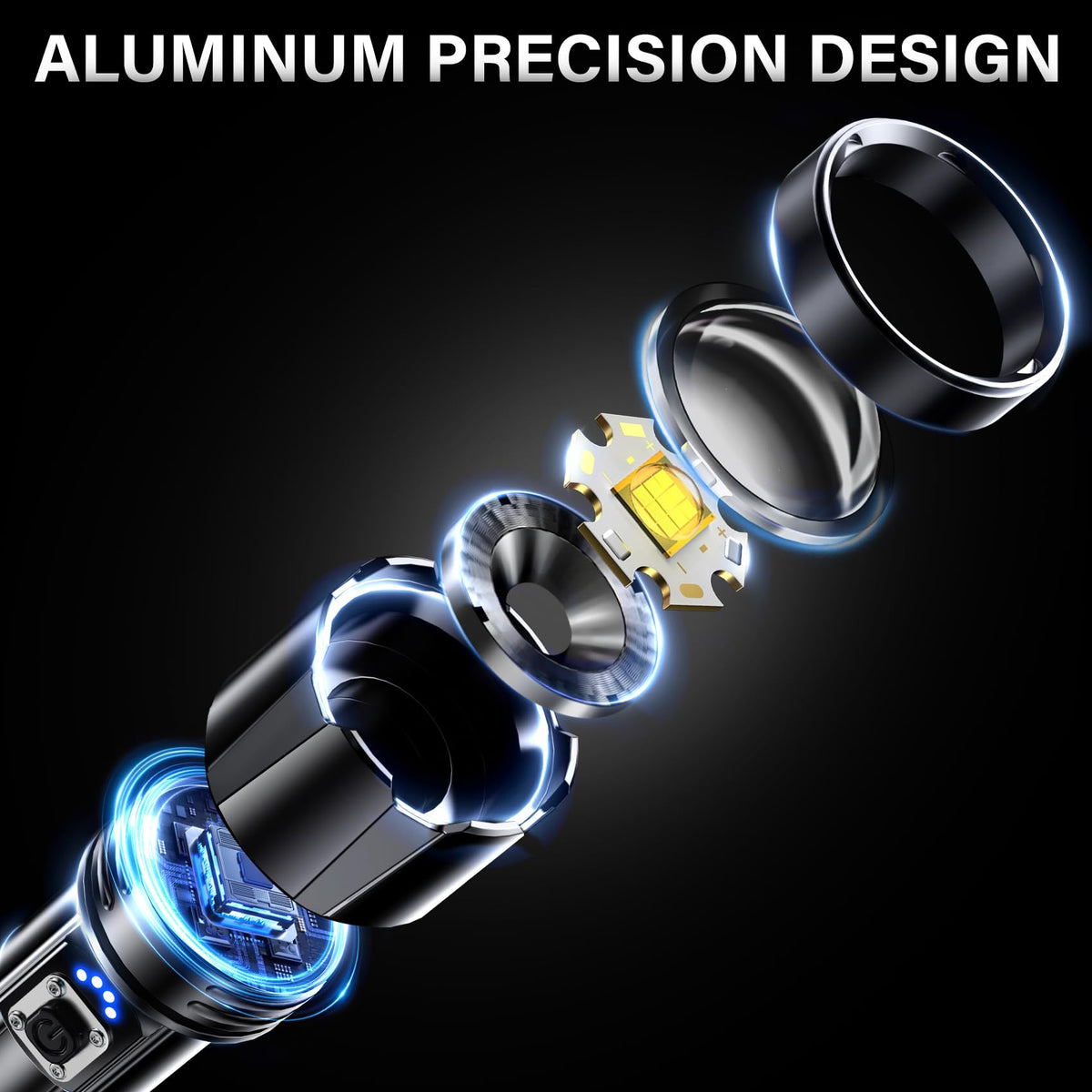 AKNEAR Rechargeable LED Flashlight 99000 High Lumens Super Bright (1 Pack)
