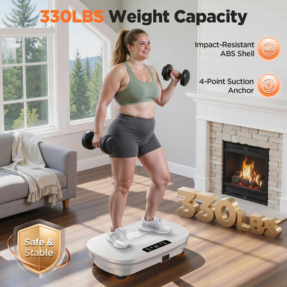 FEIERDUN Vibration Plate Exercise Machine, Full Body Vibrating Plate with Wider Platform, 150kg (330lbs) Capacity, Plaque Vibrante with LED Screen, Remote & Resistance Bands,White
