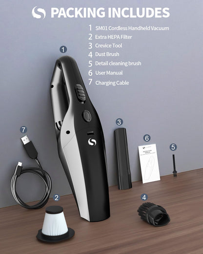 SERVOMASTER Handheld Vacuum Cordless Car Vacuum Cleaner Portable Mini Rechargeable with Powerful Suction and Lightweight Design for Quick Cleaning in Home Car Office and Pet Hair