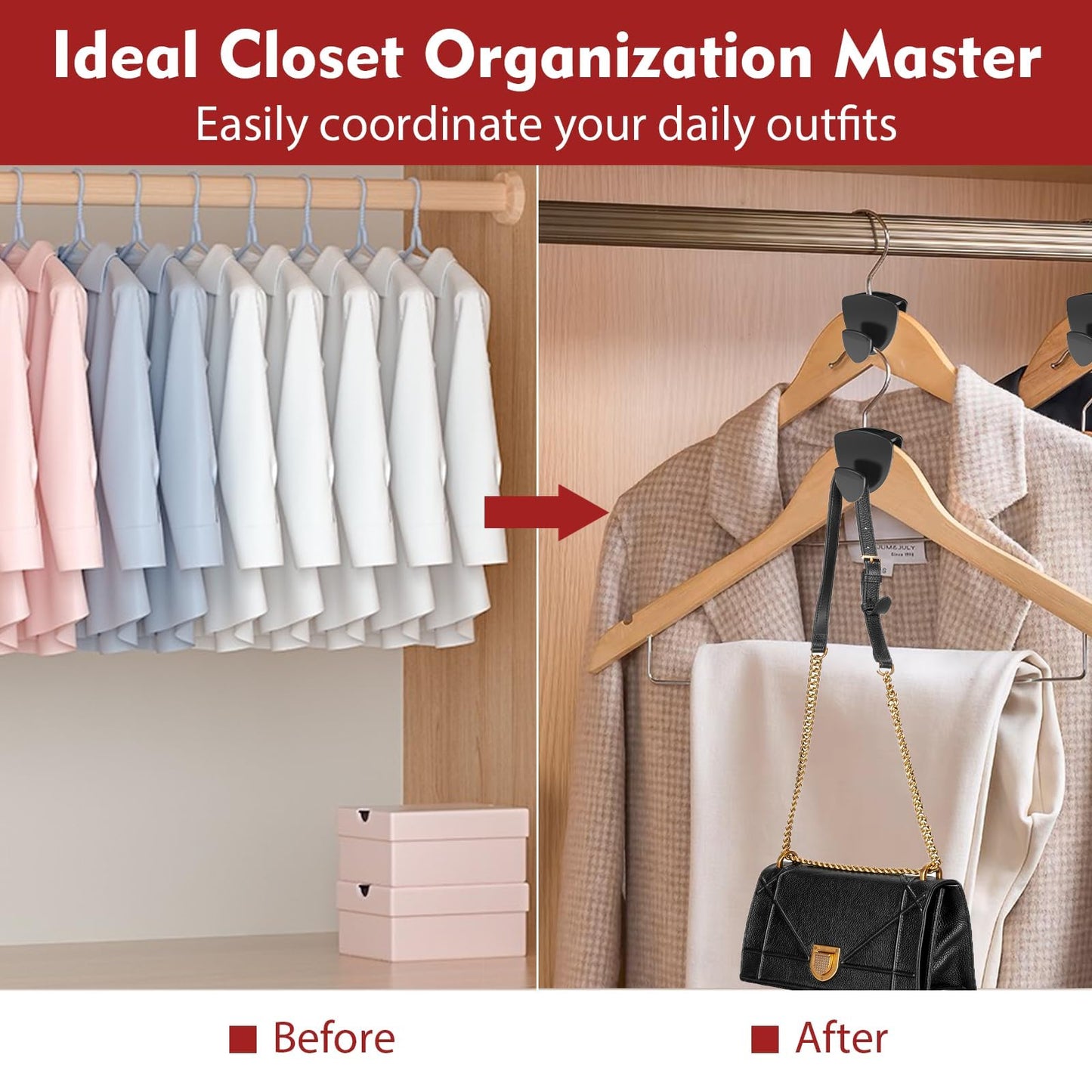 Space Saving Hangers 20Pcs, Upgrade 40Lb(Max) Heavy Duty Hanger Hooks Space Saver for Clothes, Hanger Connector Hooks, Plastic Clothes Hanger for Closet Organizer, Black