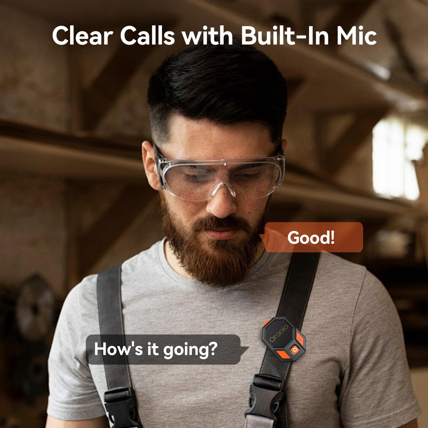Oraolo Clip On Wearable Speaker Portable Speaker for Hands-Free Calls, Mini Wireless Speaker with Bluetooth 5.4, Built-in Mic, Stereo Sound, IPX6 Waterproof, 12H Playtime, Orange