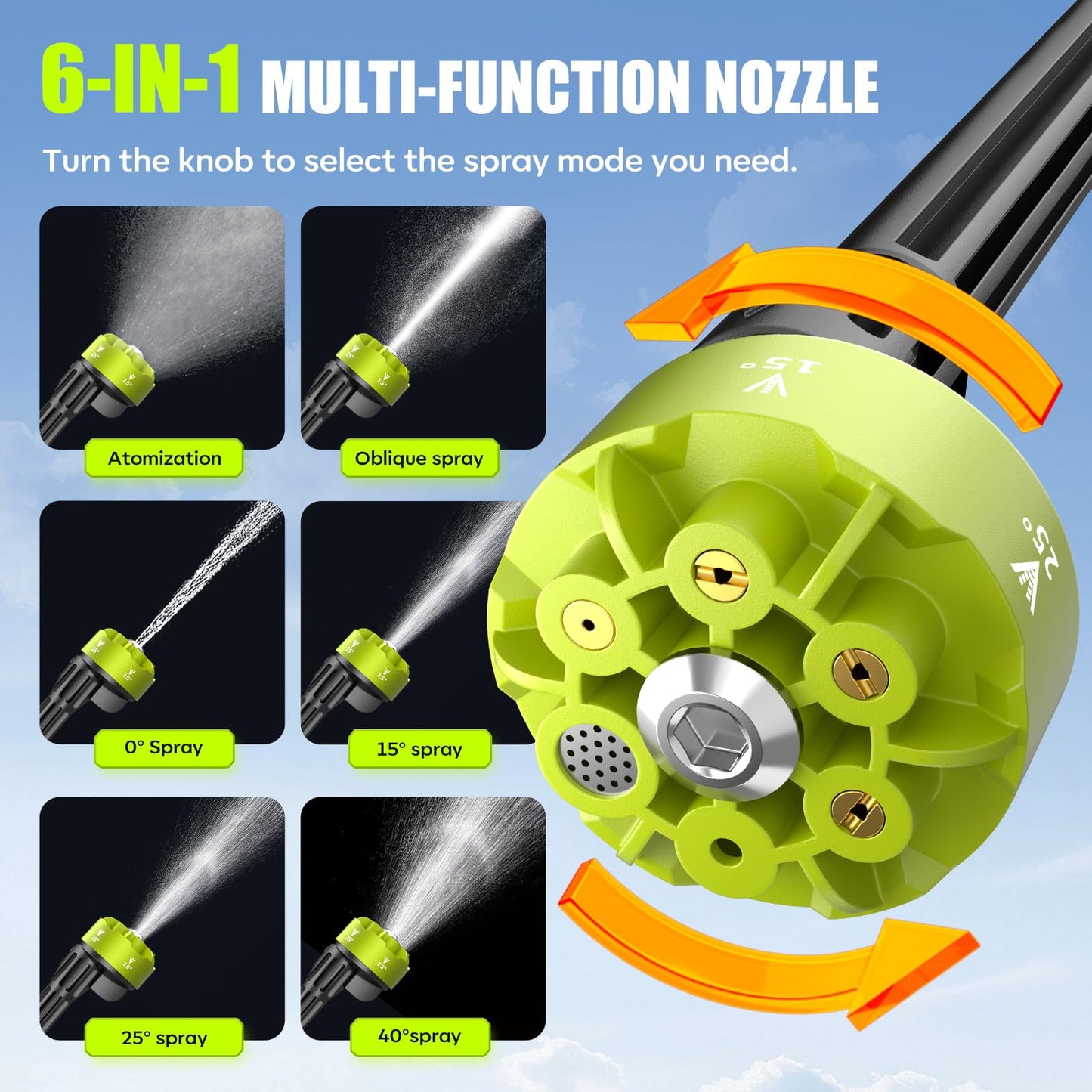 YKYI Cordless Pressure Washer, 1200 PSI Portable Power Washer with 30 Pressure Levels, 21V Battery Operated with 6-in-1 Nozzle for Car Washing, Patio, Fence and Garden (Black)