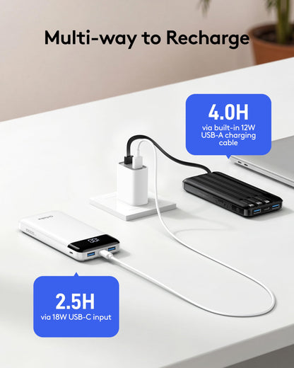 10000mAh Power Bank with Built-in Cables & LED Display | 6 Outputs 3 Inputs Portable Charger,USB-C Battery Pack Compatible with iPhone, Samsung Galaxy, Google Pixel, iPad & More