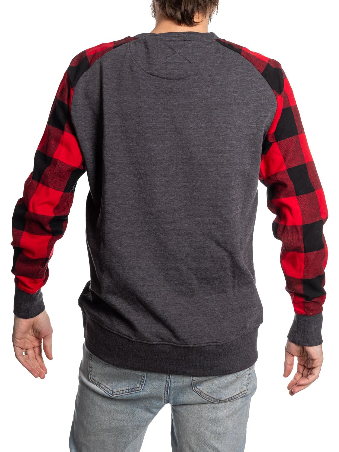 Calhoun NHL Surf & Skate Men's Ugly Christmas Team Logo Buffalo Plaid Raglan Sleeve Lightweight French Terry Sweater (Montreal Canadiens, Medium)