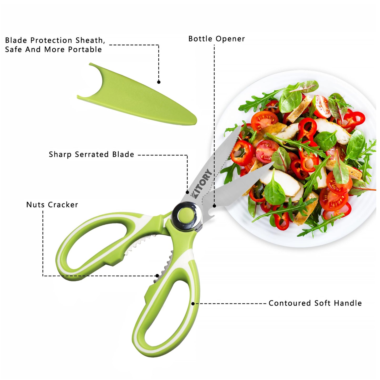 Kitory Kitchen Shears - Ultra Sharp Premium Scissors with Sheath - Heavy Duty Poultry Shears-Nut Cracker-Bottle Opener- Multi Purpose Scissors，2024 Gifts for Women and Men