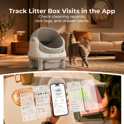 ABRCT Open Top L1 Self Cleaning Litter Box,Electronic Hands-Free,Smart Robot,Automatic Cleaning Litter Box-App Control & Safe Anti-Pinch,with Safety Sensors & Liner for Small & Medium-sized Cats,White