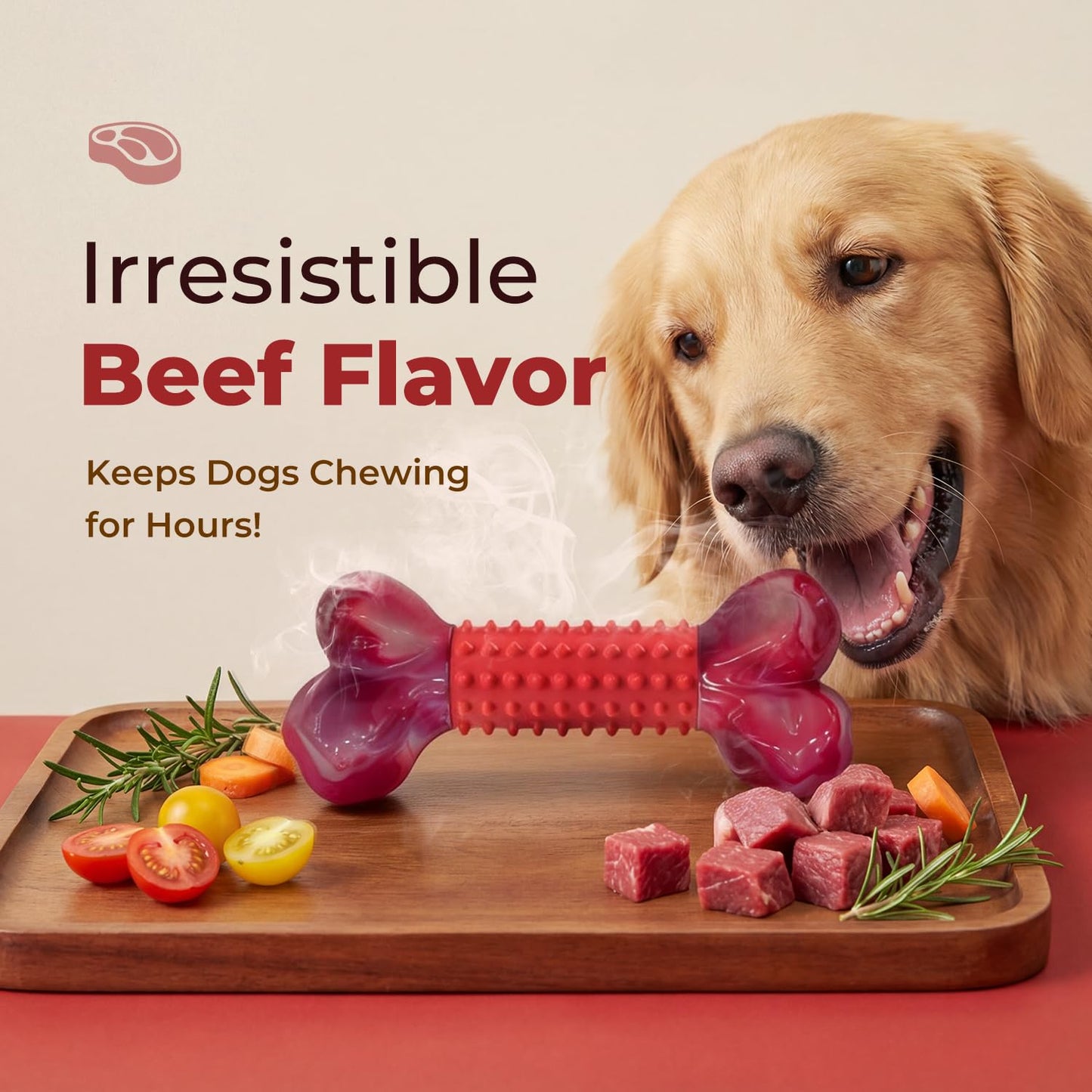 Apasiri Tough Dog Toys for Aggressive Chewers: Beef Flavored Long Lasting Dog Bones for Large Dogs, Indestructible Dog Chew Toys to Keep Them Busy, Large Dog Toys for Medium & Large Breed, Red