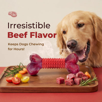 Apasiri Tough Dog Toys for Aggressive Chewers: Beef Flavored Long Lasting Dog Bones for Large Dogs, Indestructible Dog Chew Toys to Keep Them Busy, Large Dog Toys for Medium & Large Breed, Red