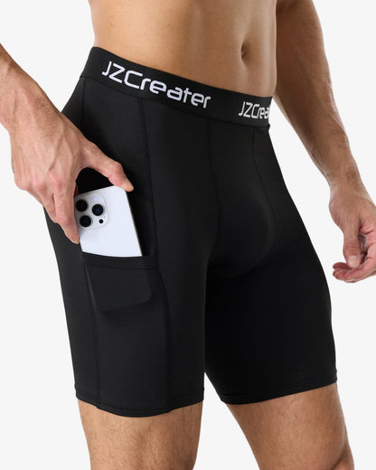 5 Pack Mens Compression Shorts with Pocket, Spandex Running Short Baselayer