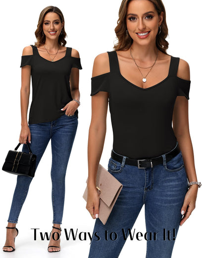 RIROW Summer Cold Shoulder Tops Womens Tank Tops Off the Shoulder Shirts L