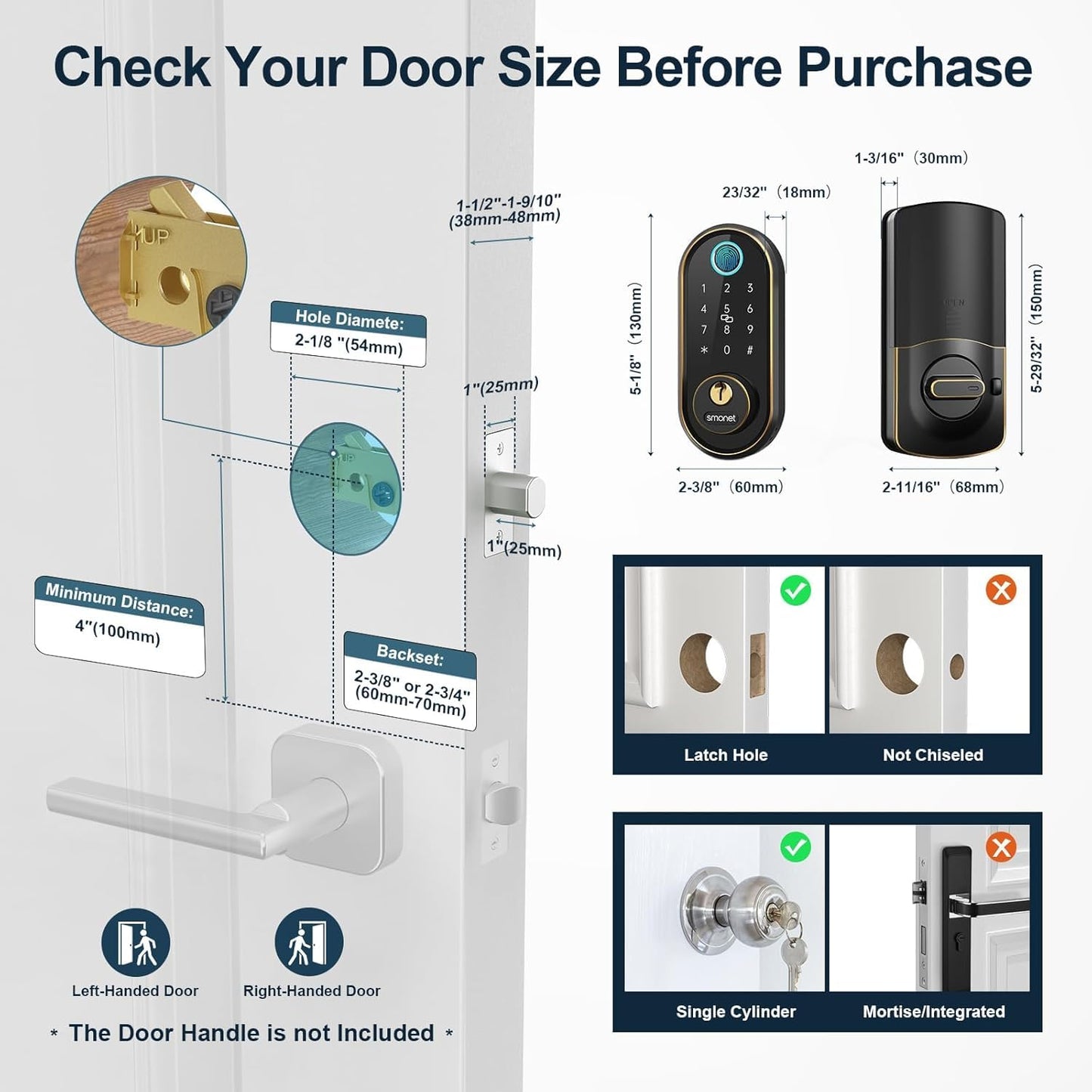 SMONET Smart Deadbolt Fingerprint Lock - Bluetooth Keyless Entry Door Lock