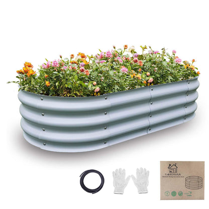 Gardmax Galvanized Raised Garden Bed, Lightweight Planter Boxes Outdoor with Easy Assembly, Large Garden Bed for Vegetables, Fruits, Flower Silver