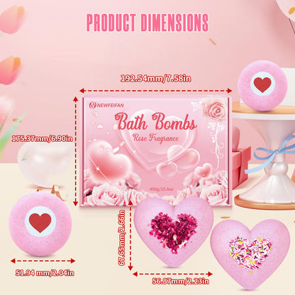 Bath Bombs for Women XXL, Basket Set for Mothers Day Gifts for Mom, 4-Pack Handmade Natural & Organic Rose Essential Oil, Pink Teacher Appreciation Gifts for Wife Daughter Girlfriend Coworkers