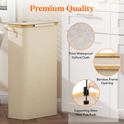 Lifewit 65L Slim Laundry Basket, Laundry Hamper with Lid, Narrow Laundry Bin with Removable Bag & Bamboo Handles, Foldable Thin Dirty Clothes Hamper for Laundry Centres Bathroom Bedroom Dorm, Beige