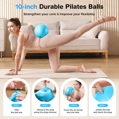 Vanlgs Pilates Kit 13Pcs Home Pilates Essentials Workout Kit with 13" Ring, 10" Ball and Resistance Bands for Women at Home Pilates Equipment Set for Beginners（Blue and White）