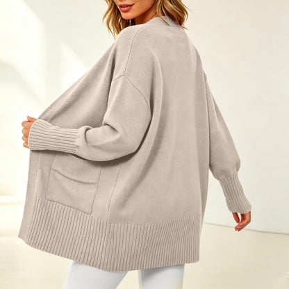 Womens Cardigan with Pockets Cozy Open Front Cardigan Sweaters Beige