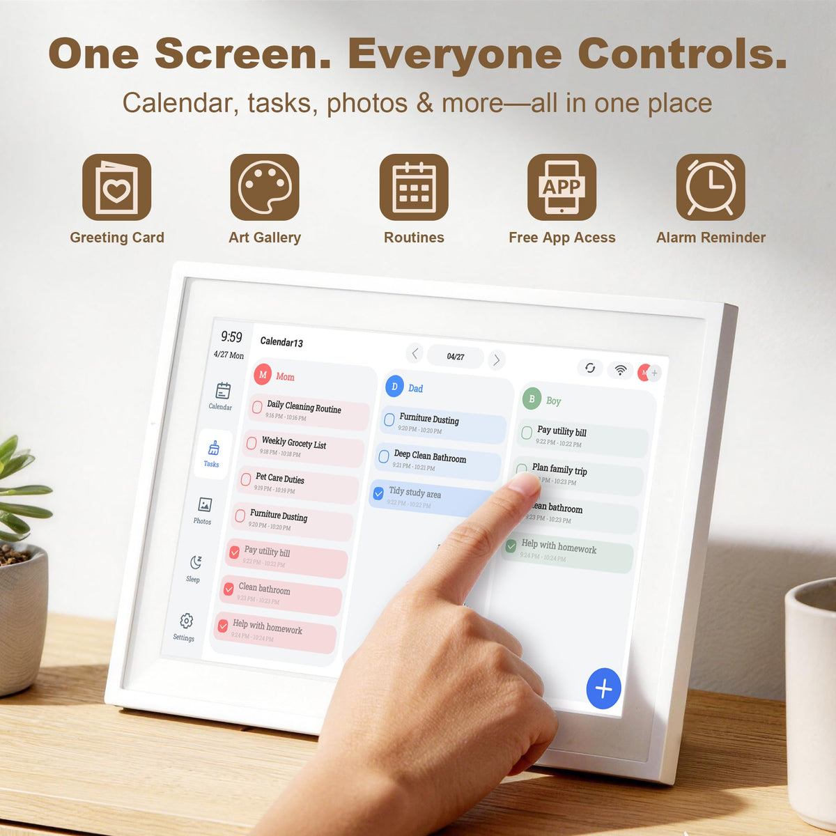 Telonixium Smart Digital Calendar 10.1 Inch Touch Screen Desk Display