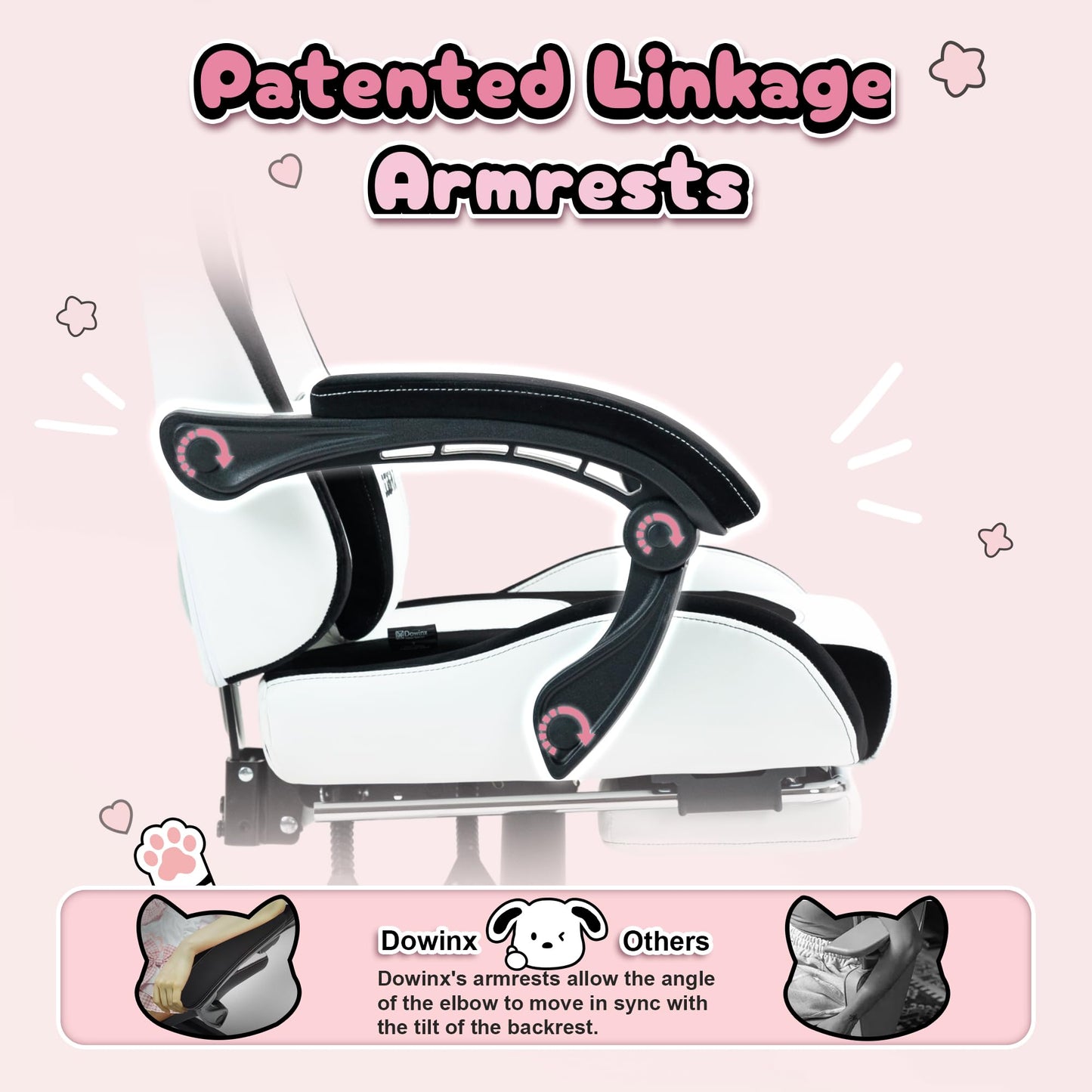 Dowinx Cat Ear Gaming Chair for Adults, Ergonomic Computer Chair with Massage Lumbar Support, Reclining Gamer Chair with Footrest and Headrest, 290 lbs