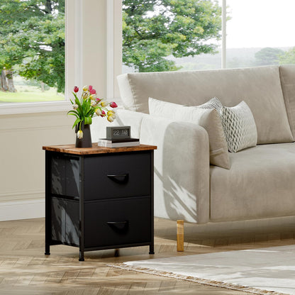 Somdot Nightstand, Bedside Table, 2 Drawers, Black Rustic Brown