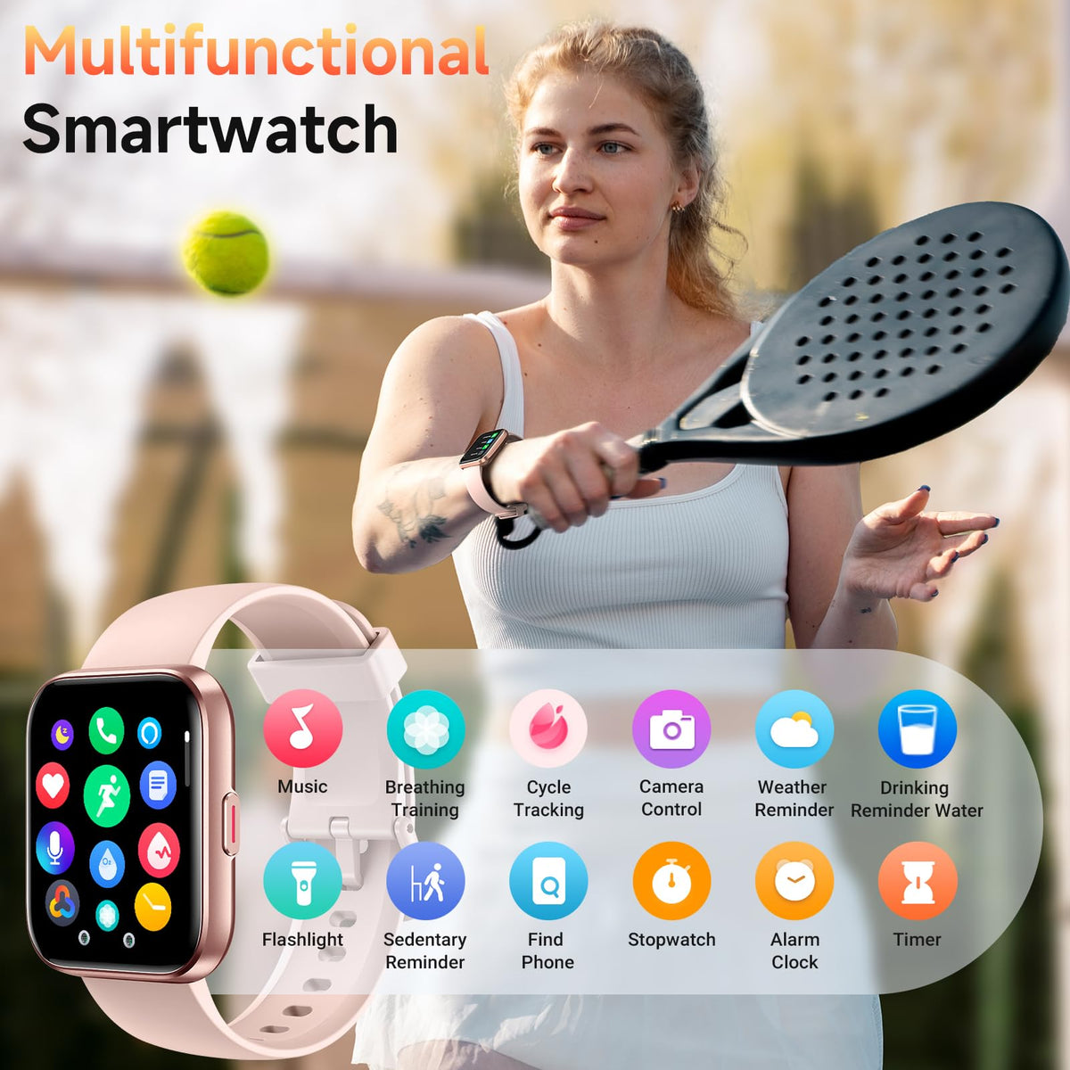 Quican Smart Watch for Women (Android/iPhone), 1.8" UHD Alexa Smart Women Watch with Calls/Messages, 3ATM 120+ Sport Modes Fitness Tracker Watch with SpO2/Heart Rate Monitor, Sleep/Activity Tracker
