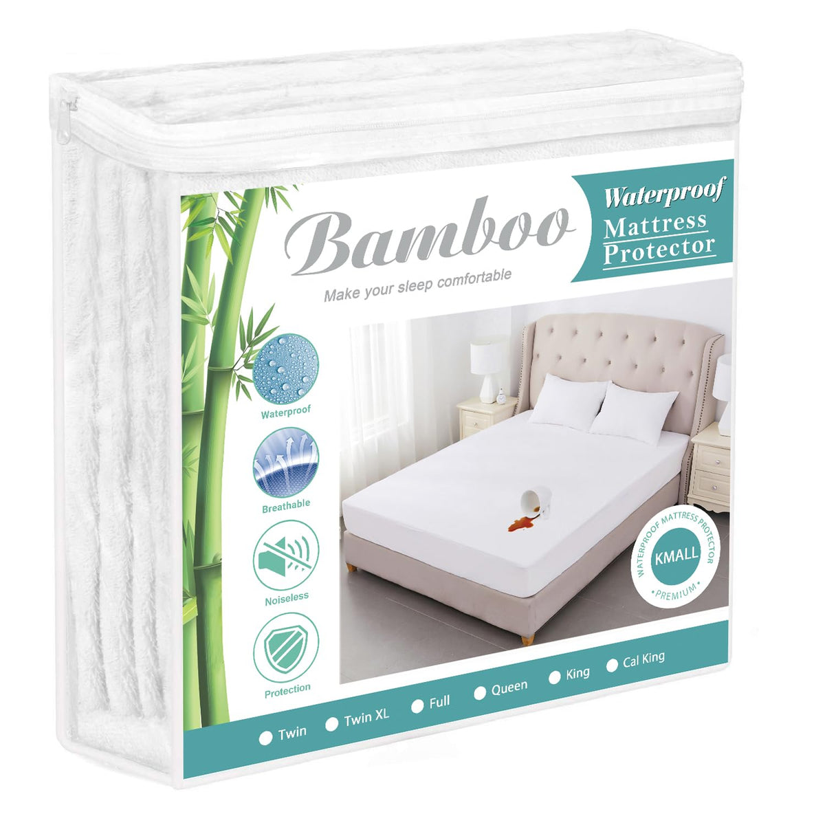 Queen Size Mattress Protector Cooling Waterproof Mattress Pad Cover,Bamboo Terry Top Breathable Fitted Sheet Style Deep Pocket-Noiseless,Vinyl,PVC Free Mattress Protector Queen for Pets Kids Adults