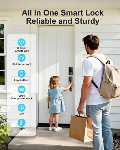 Hornbill WiFi Smart Lock with Handleset: Keyless Entry WiFi Keypad Deadbolt Lock, Compatible with Alexa, Remote Control, Fingerprint Password Unlock, Auto Lock, Built-in Wi-Fi (2.4Ghz)