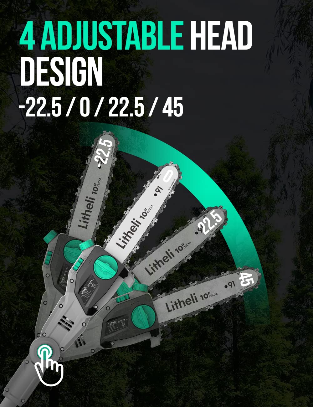 Litheli Cordless Pole Saw 10-Inch, 20V Battery-Powered Pole Saws for Tree Trimming, Tree Trimmer for Branch Cutting, Trimming, Pruning, with 2.0Ah Battery & Charger
