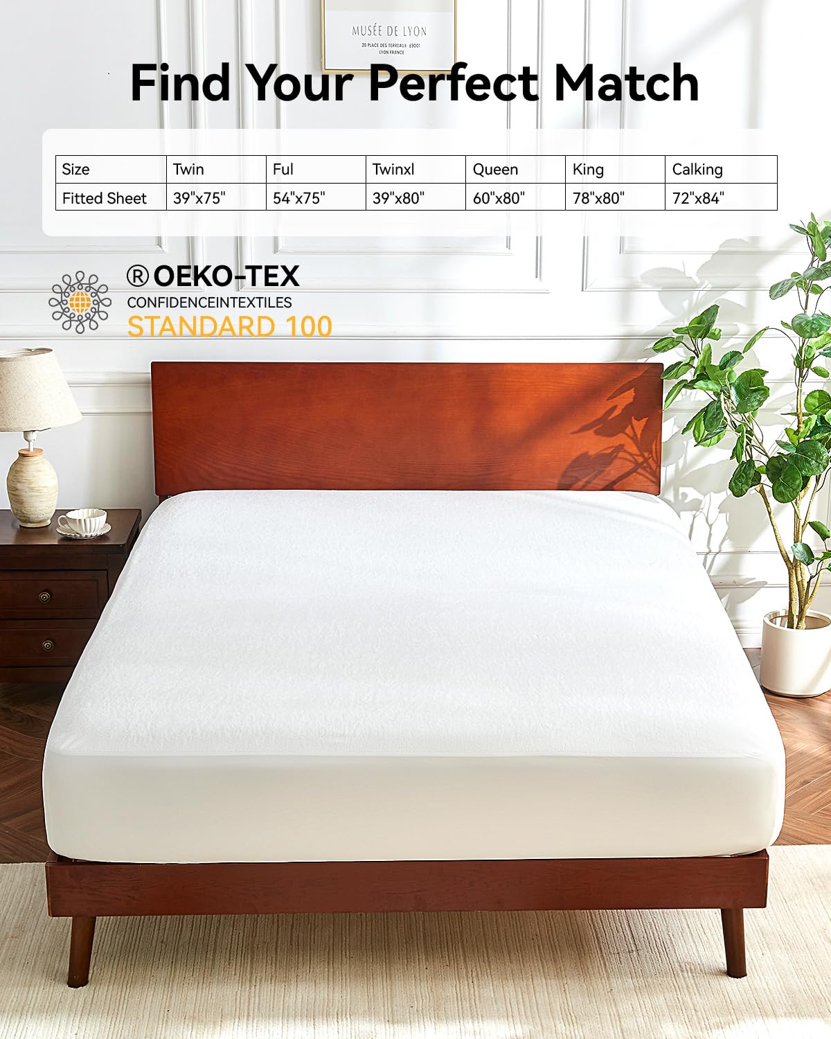 Queen Size Mattress Protector Cooling Waterproof Mattress Pad Cover,Bamboo Terry Top Breathable Fitted Sheet Style Deep Pocket-Noiseless,Vinyl,PVC Free Mattress Protector Queen for Pets Kids Adults
